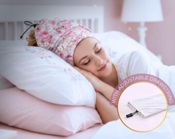 Gorro para dormir con pelo rizado/ Protector de rizos con cordón ajustable/ Accesorios para el cabello rizado/ Estampado rosas