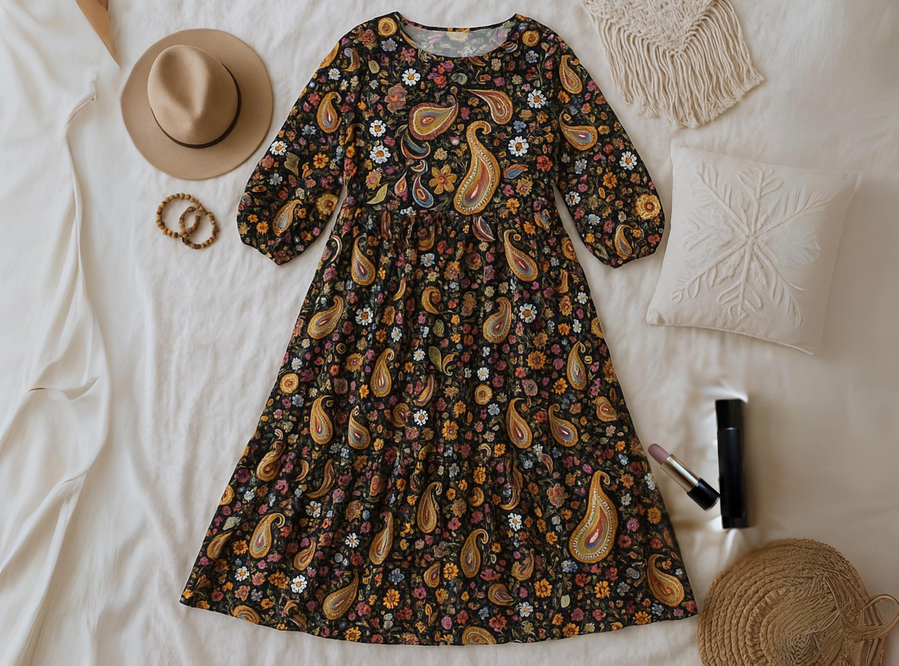 Plus Size Floral Dress - Boho Shirred Puff Sleeve High Waisted A-Line Dress For Women, Flowy Summer Maxi Dress