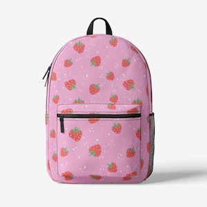 Pink Strawberry Backpack – Cute and Spacious 15&#39;&#39; Laptop Bag for Girls, Teens, School, and Daily Use