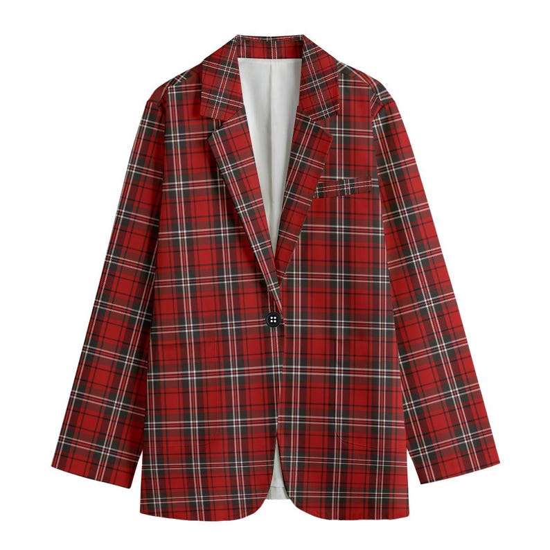 Plus Size Red Plaid Blazer Women 2XL-3XL-4XL-5XL | Black Lapel Checkered Jacket with Pockets | Curvy Fall Winter Coat for Work & Casual image 13