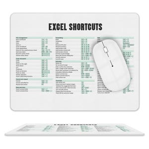Excel Keyboard Shortcuts Mouse Pad | PU Leather Excel Cheat Sheet Mat | Productivity Gift for Analysts, Accountants, Students
