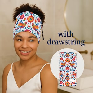 Curly Hair Wrap with adjustable drawnstring, Protect your curls, Twist headband, Anti-frizz hair turban, Mex print, Sleeve hair