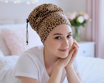 Buff método curly para dormir. Buff para proteger los rizos, con cordón ajustable. Accesorios para el cabello rizado. Estampado animal print