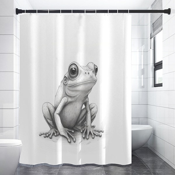 Rideaux de douche 150 (gms), décor de salle de bains, décor de grenouille, rideau de douche amusant, idée cadeau pour nouvelle maison. Noir et blanc