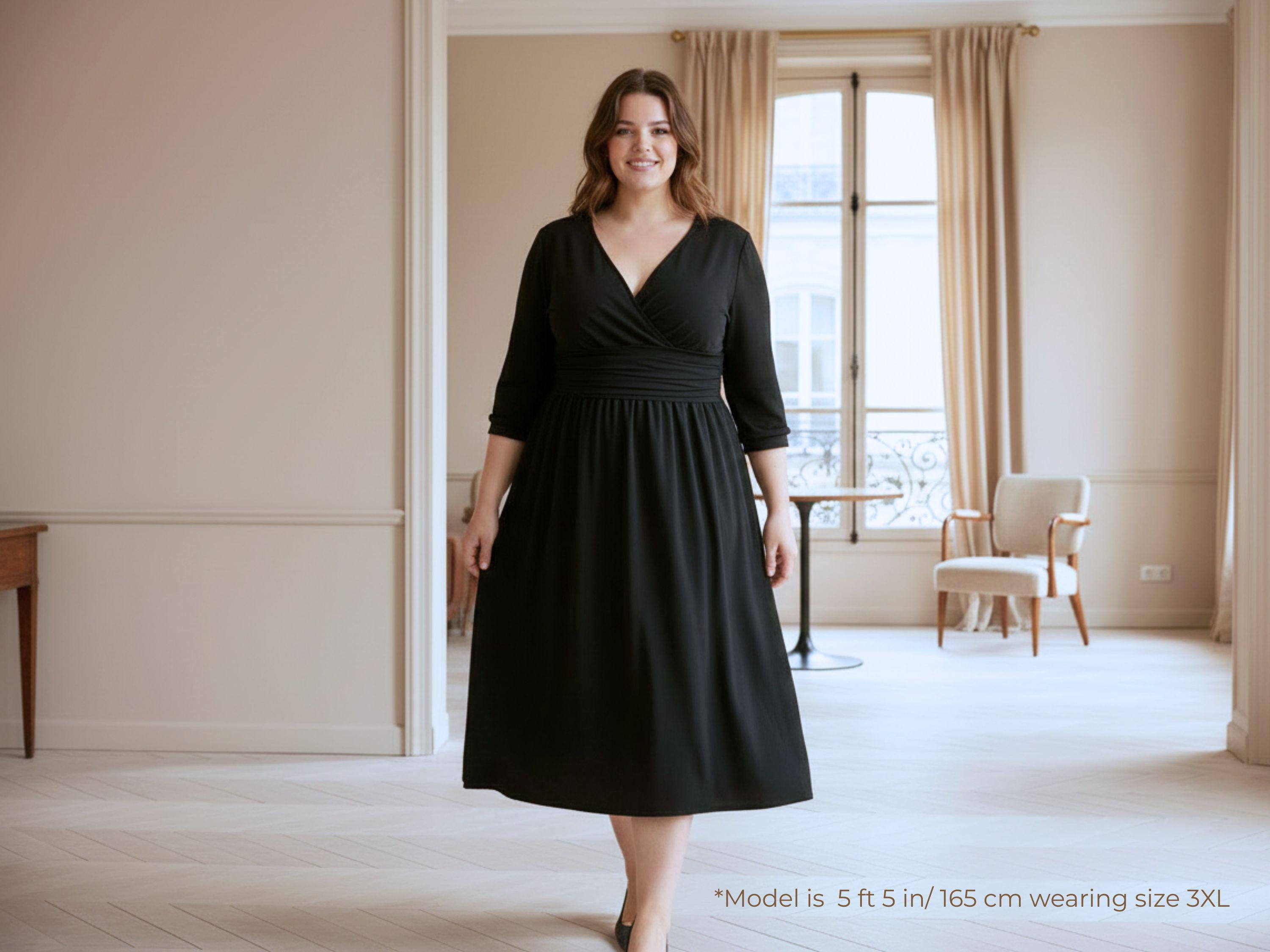 black midi wrap dress plus size Standards And Practices Black Plus Size Candice Wrap Knee Dress