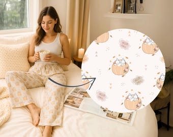 Pantalones pijama kawaii mujer | Pantalón ancho cozy otoño | Loungewear cómodo con gatos y calabazas | Regalo cute para casa