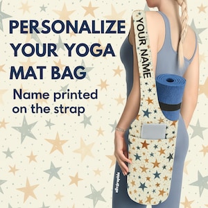 Star pattern yoga mat carrier | Custom strap with name | Front pocket | Practical gym gift for women & pilates lovers