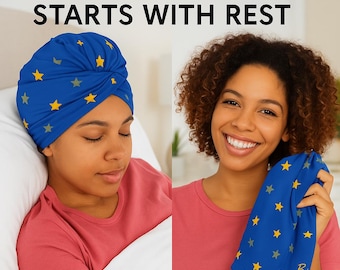 Blue with stars Sleep cap/ Curly hair accessories / Blue bonnet with stars print /Hair tube for curly hair for avoid frizz /Bonnet for curls