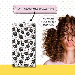 Kawaii Black Cats Sleep Bonnet - Cute Halloween Gift for Curly Hair - Adjustable Drawstring hair sleeve for Sweet Dreams, curly hair woman