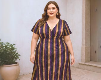 Plus Size Summer Midi Dress for Women | V Neck Short Sleeve Elegant Bohemian Dress | Casual Event & Cocktail Wear
