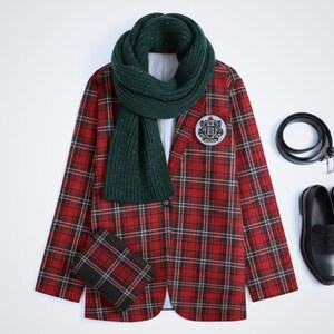 Plus Size Red Plaid Blazer Women 2XL-3XL-4XL-5XL | Black Lapel Checkered Jacket with Pockets | Curvy Fall Winter Coat for Work & Casual image 9