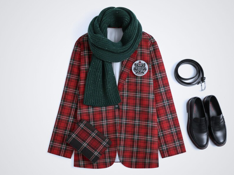 Plus Size Red Plaid Blazer Women 2XL-3XL-4XL-5XL | Black Lapel Checkered Jacket with Pockets | Curvy Fall Winter Coat for Work & Casual image 9