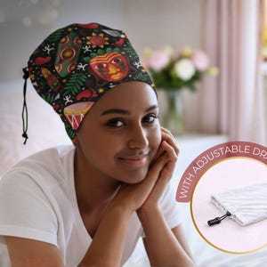 African print curly hair sleep cap. Bonnet with adjustable drawstring. Curly hair accessories. Gift idea for afro, curly and wavy hair women