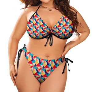 Sexy plus size bikini, colorful printed bikini size XL, 2XL, 3XL, 4XL, 2-piece swimsuit fashion summer 2024, perfect for chubby sexy women