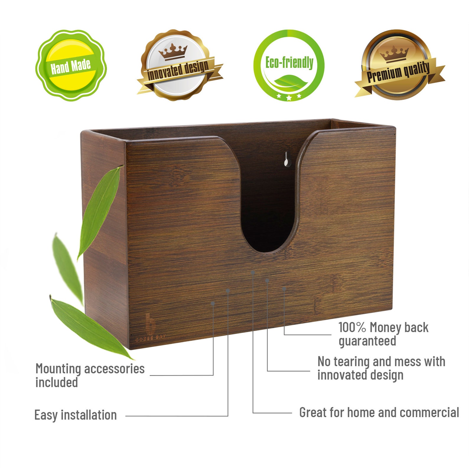 Cozee Bay Bamboo Paper Towel Dispenser Paper Towel Holder for Etsy UK