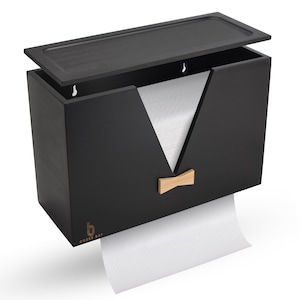 Dispensador de papel toalha Cozee Bay® (preto) com tampa de bambu preto