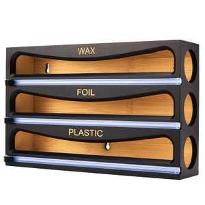 Cozee Bay Bamboo Wrap Dispenser con taglierina, supporto in plastica, alluminio e carta oleata per cassetto della cucina e parete, compatibile con rotoli da 12"