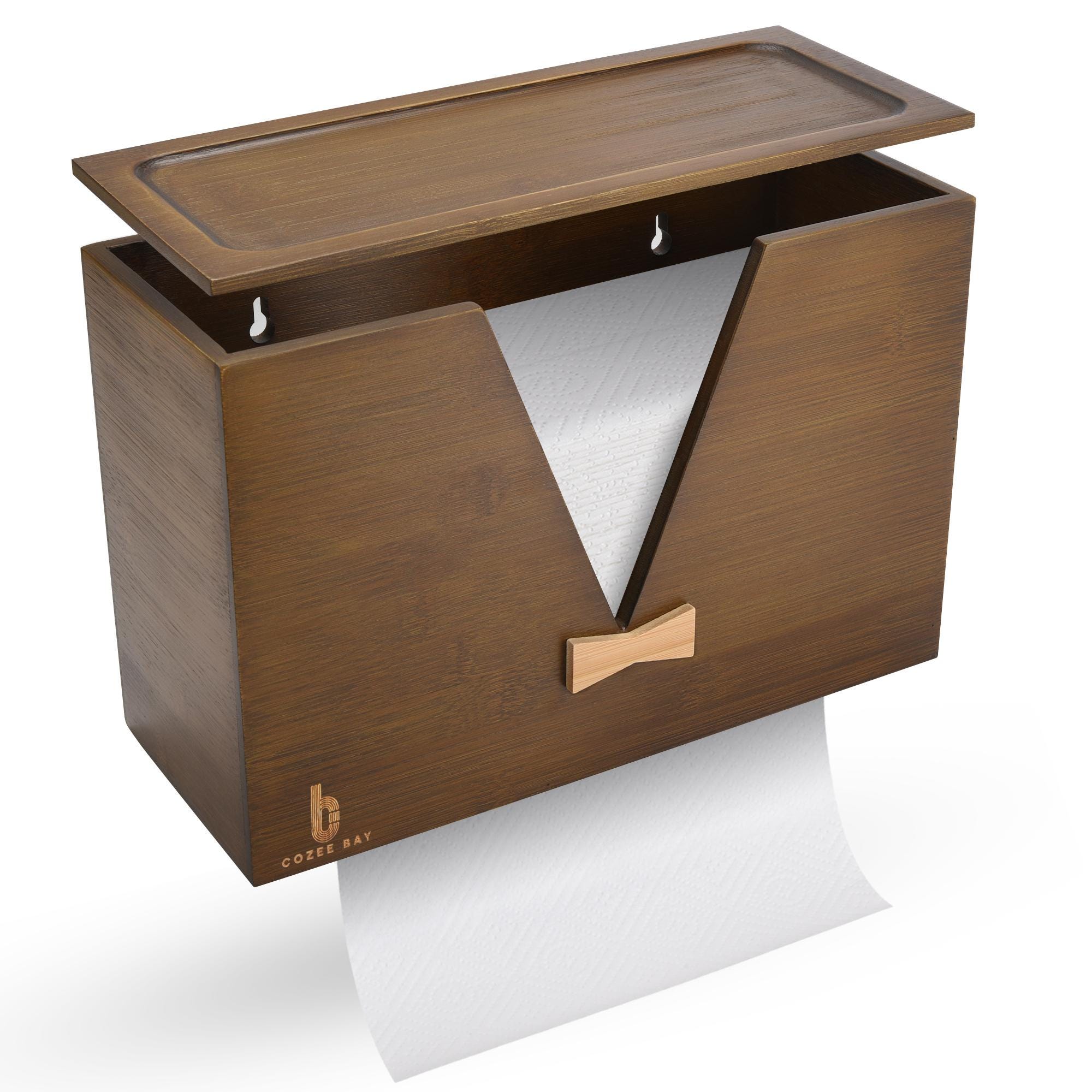 thumbnail image 2 of Bamboo Wood Paper Towel Dispenser For Bathroom And Kitchen - Wall Mount And Coun 2 of 11