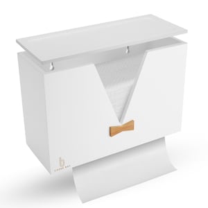 Dispensador de papel toalha Cozee Bay® (branco) com tampa de bambu branco