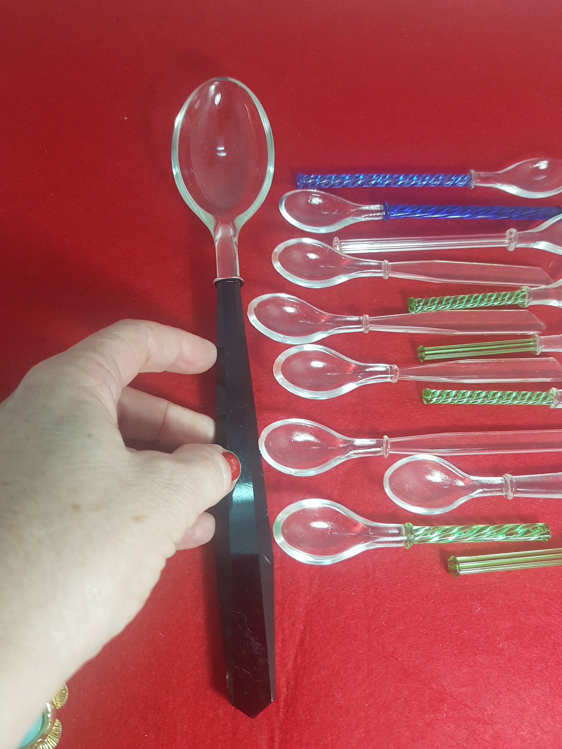 Vintage Art Deco Glass Spoons Set/serving Spoon/blue Glass Etsy