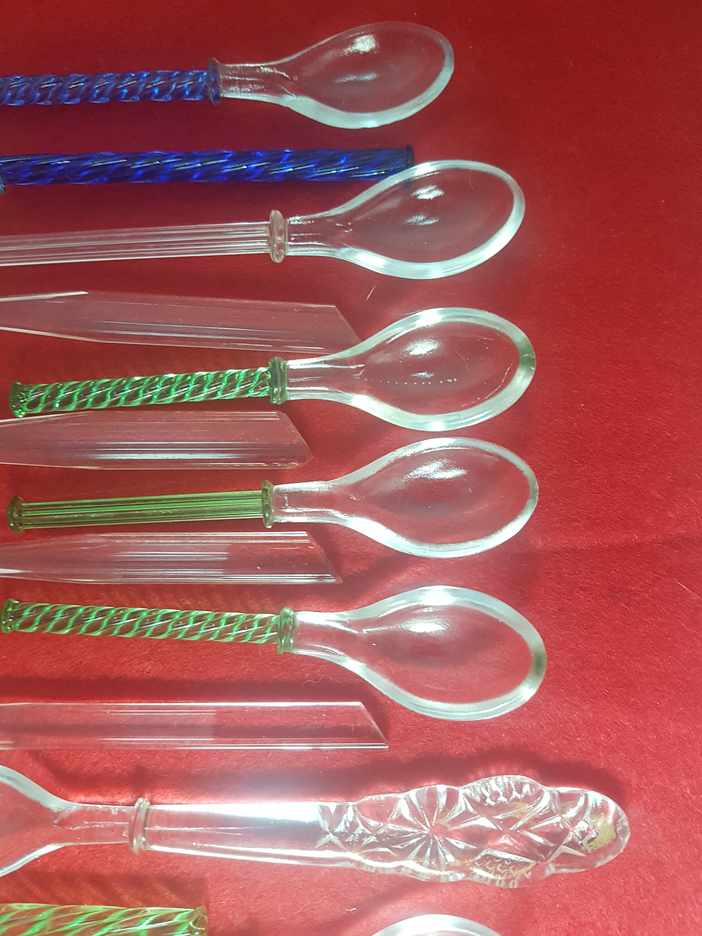 Vintage Art Deco Glass Spoons Set/serving Spoon/blue Glass Spoon/green
