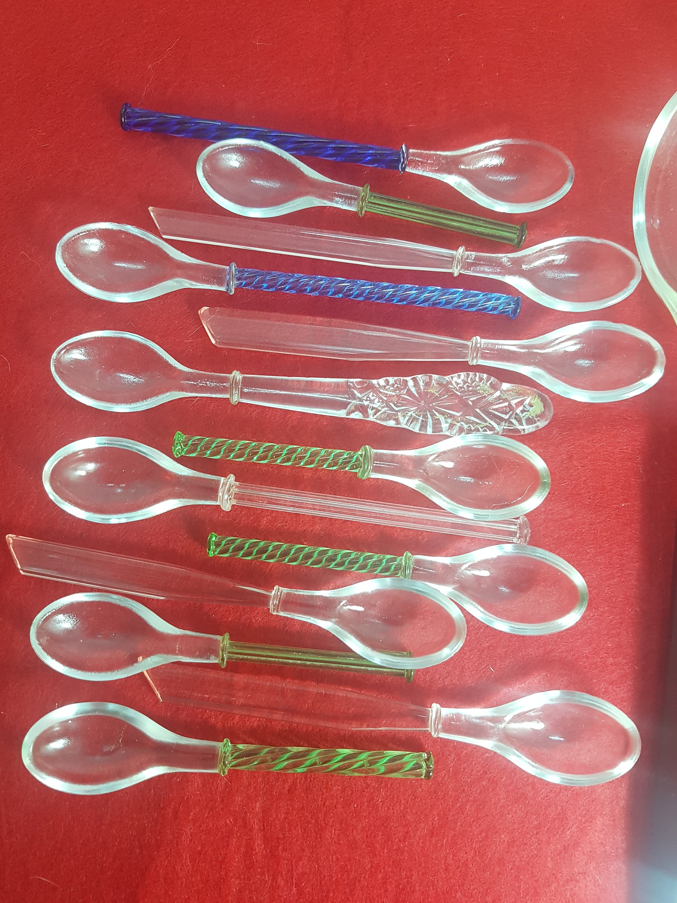 Vintage Art Deco Glass Spoons Set/serving Spoon/blue Glass Etsy