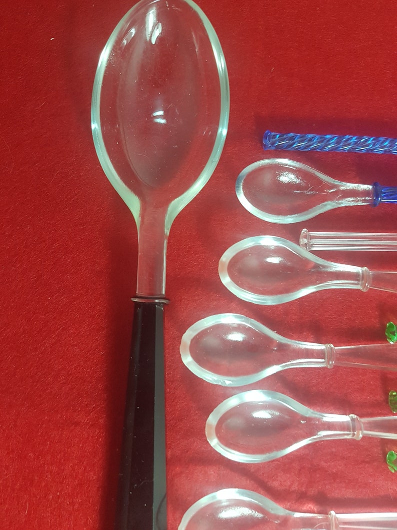 Vintage Art Deco Glass Spoons Set/serving Spoon/blue Glass Spoon/green