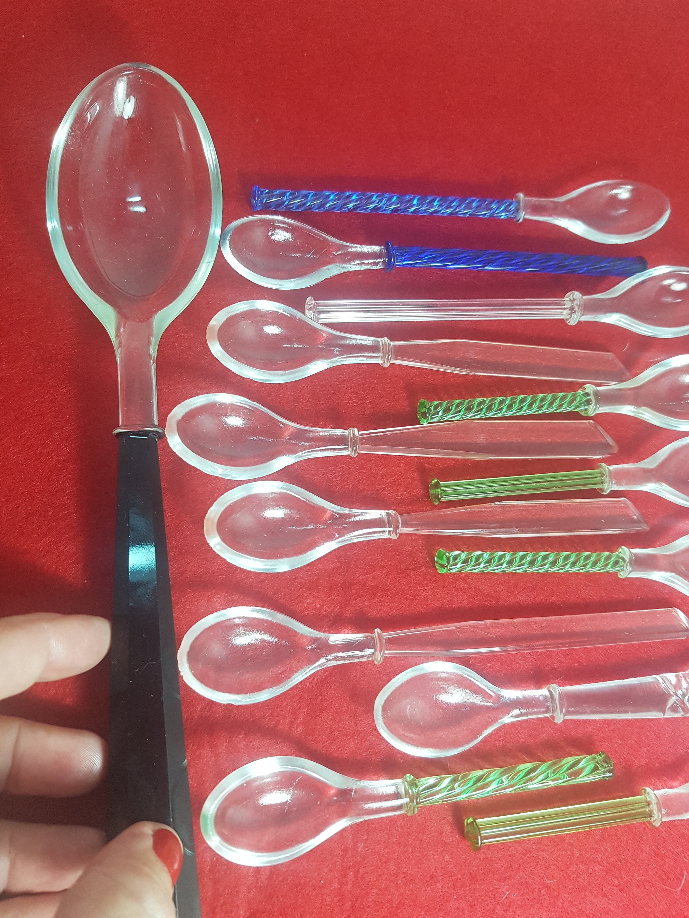 Vintage Art Deco Glass Spoons Set/serving Spoon/blue Glass Etsy