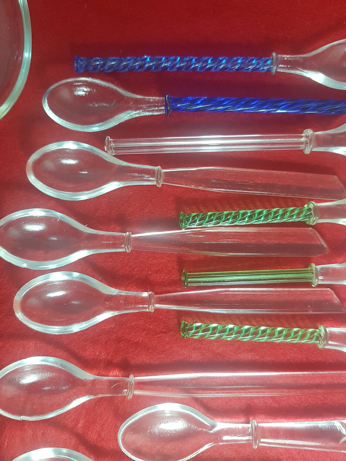 Vintage Art Deco Glass Spoons Set/serving Spoon/blue Glass Etsy