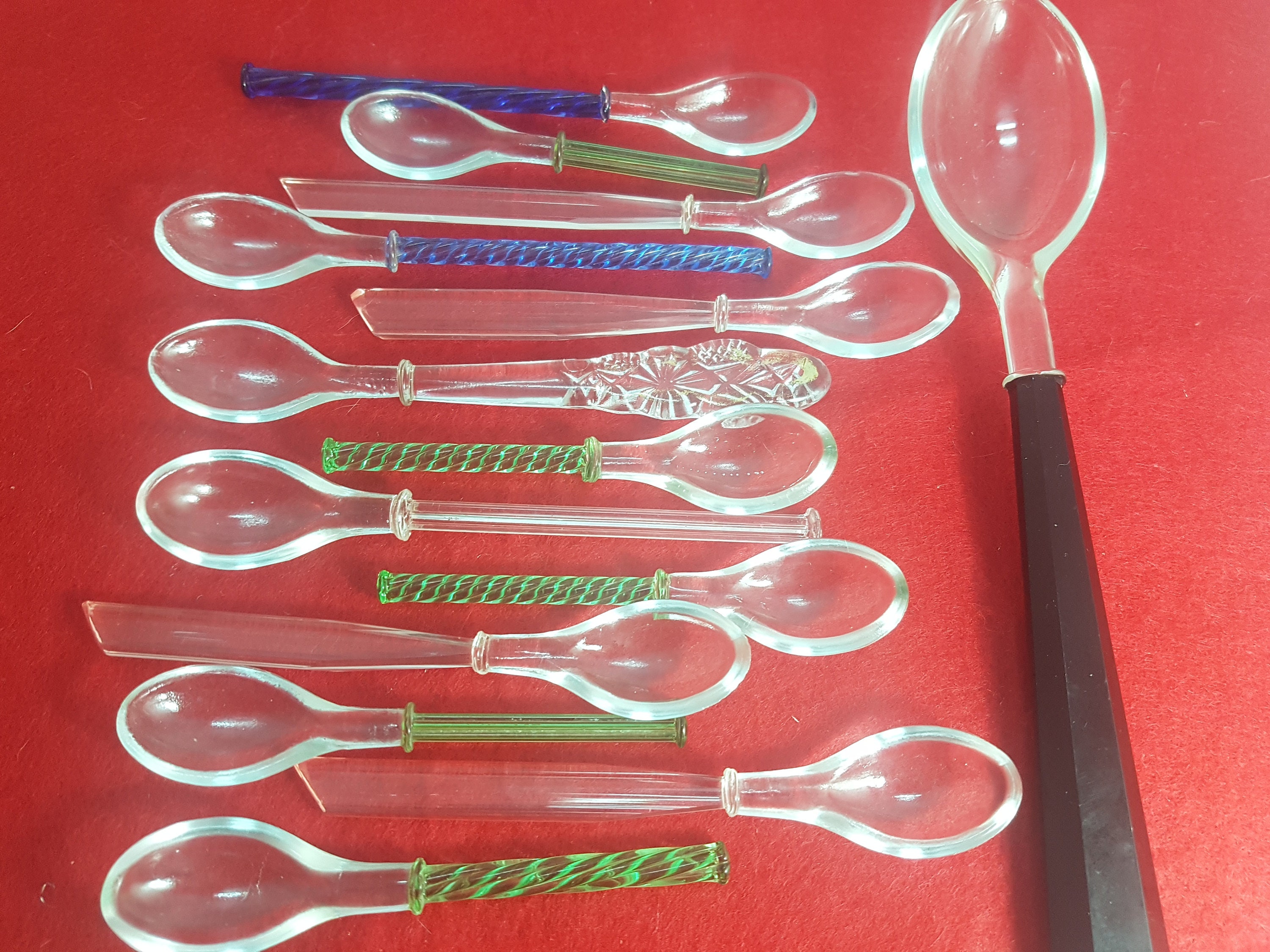 Vintage Art Deco Glass Spoons Set/serving Spoon/blue Glass Etsy
