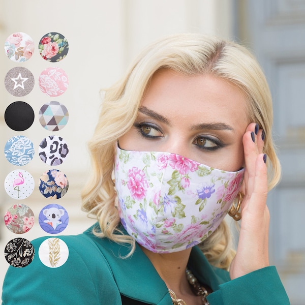 Ladies Face Mask Washable, Floral Mask Womes Breathable Face Covering for Glasses Wearers, Patterned Pink Wedding 4 3 ply Women Fabric Cloth