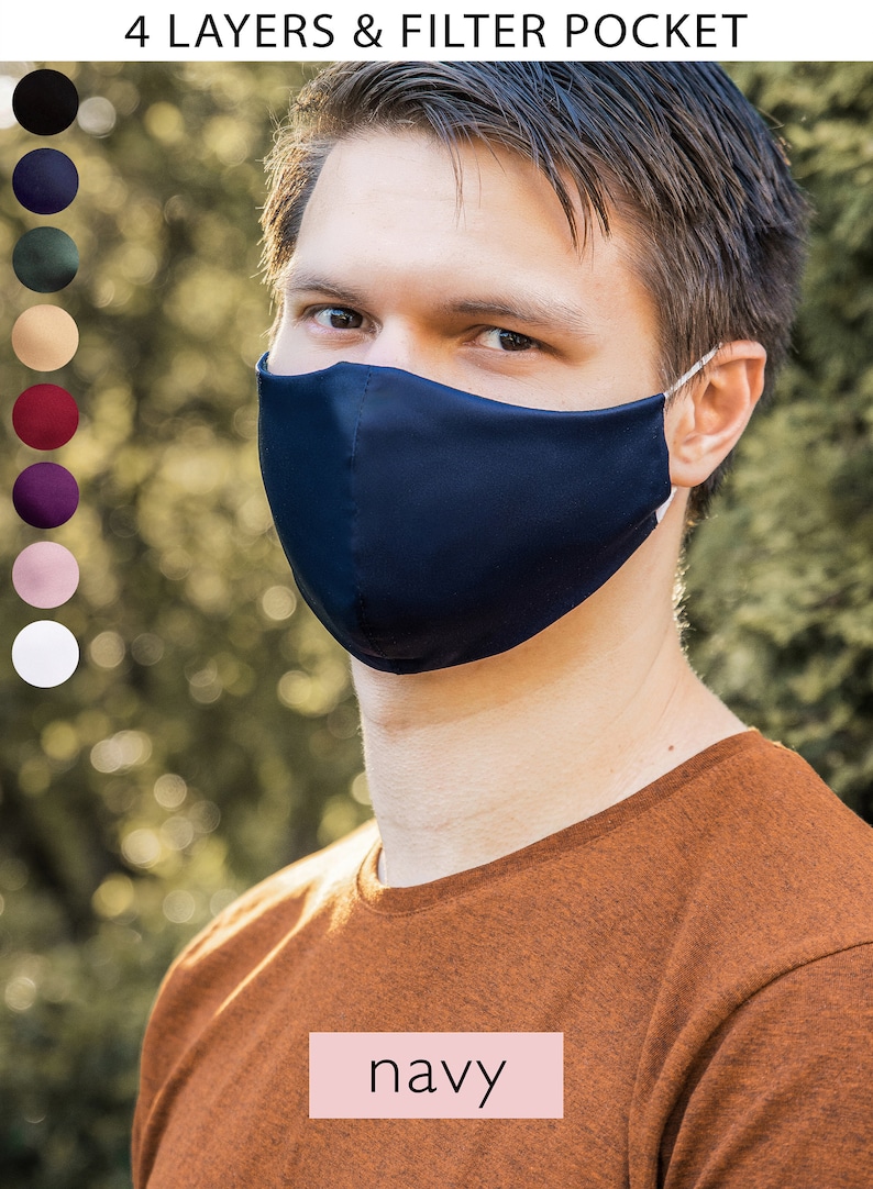 Satin Mens Mask Silk Face Mask Navy Blue / Designer Wedding Etsy