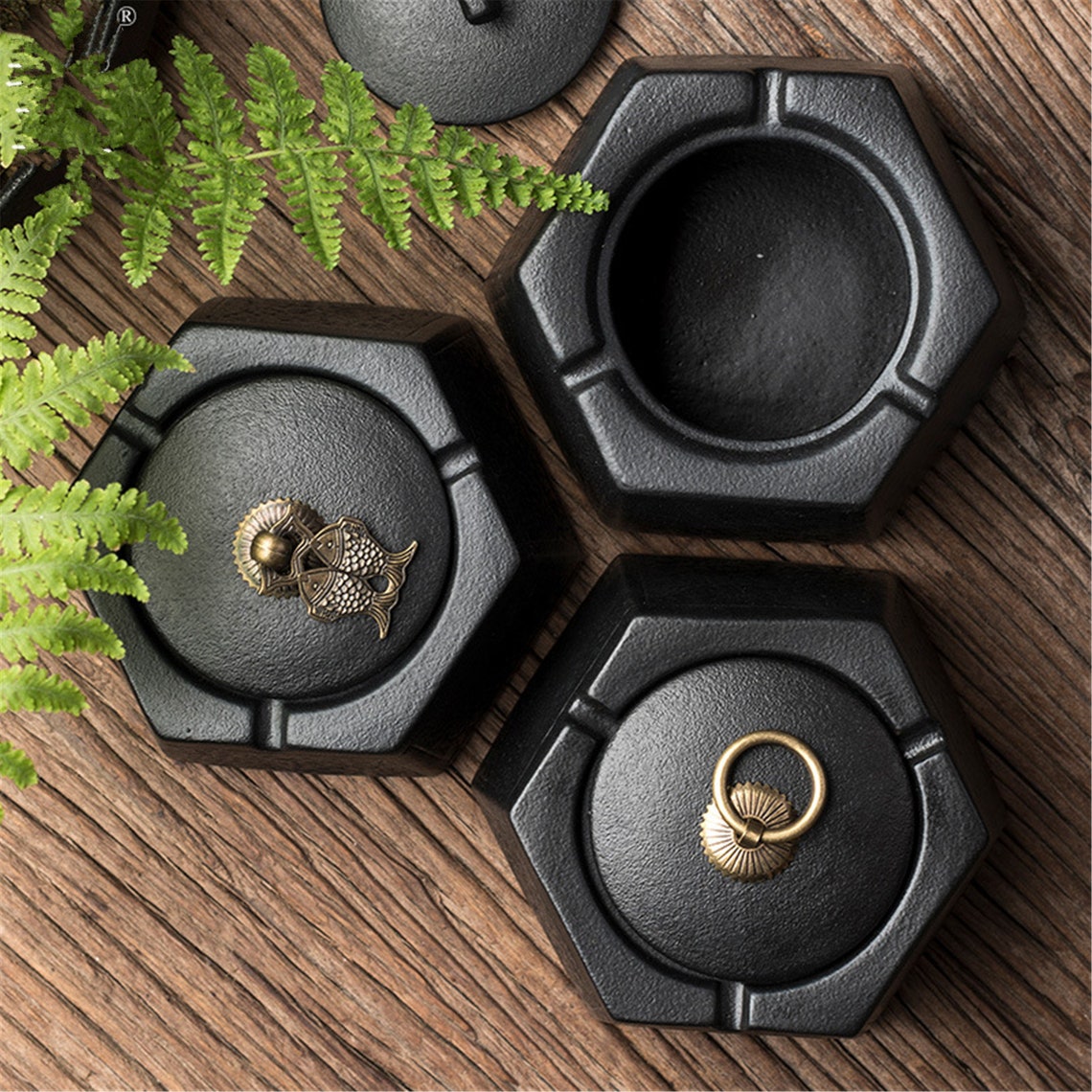 Black pottery ashtray household handmade ceramics Etsy