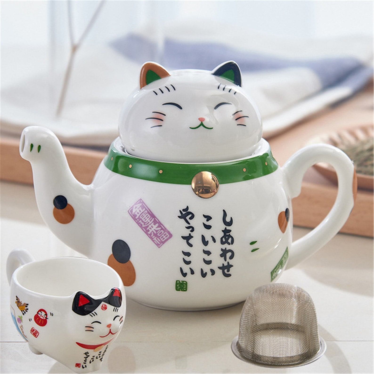 Cute Lucky Cat Porcelain Tea Set Creative Lucky Cat Ceramic Etsy