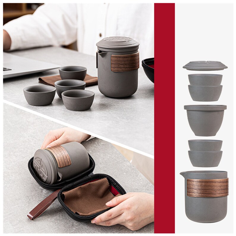 Travel tea set portable travel tea set 1 teapot 4 teacups Etsy