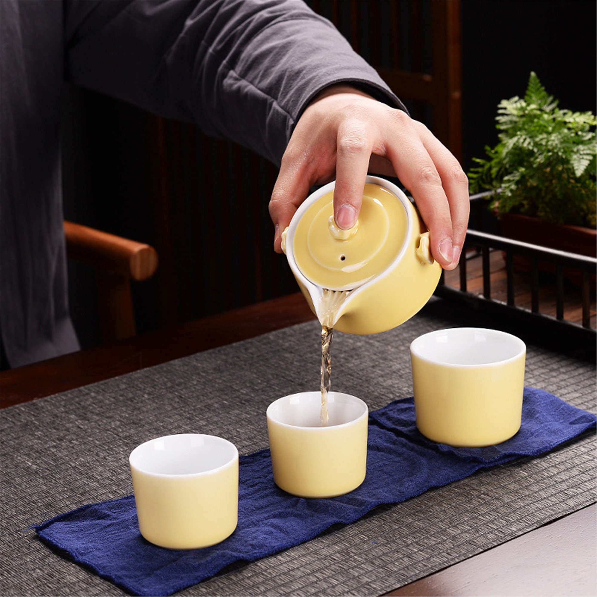One pot and three cups of Kung Fu tea set travel set ceramic Etsy