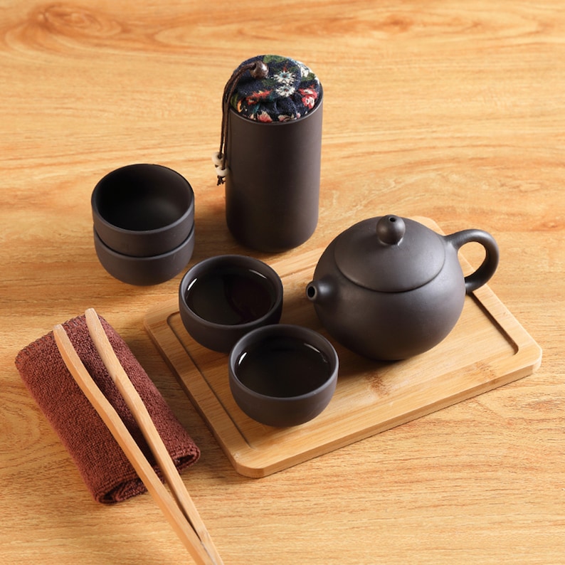 JingdeCeramicsBlack ceramic travel tea set carrying case Etsy