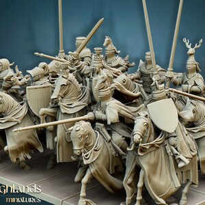 Grail Knights (x5) | Highlands miniatures  | 28mm 32mm | Medieval Cavalry OathMark 9th age Wargame Fantasy Battle WFB Saga age of magic SAM