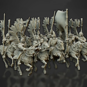 Winged Hussars of Volhynia (x4) | Highlands miniatures  | 28mm 32mm | Russian Cavalry OathMark 9th age Wargame Fantasy Battle WFB Saga Magic