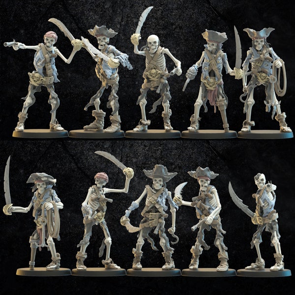 Skeleton buccaneers pirates (x10) | Lost Kingdom Miniatures | 3D print |Undead cursed crew WFB Oathmark Saga fantasy battles ROSD Frostgrave