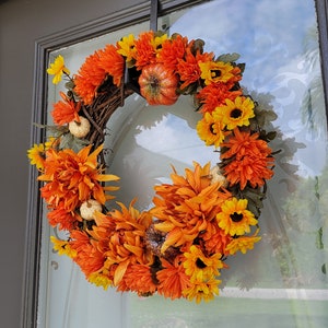 Handcrafted Autumn Wreath, wreaths for front door fall,Elegant Fall Wreath, orange wreaths, bright color wreaths, Warm & Inviting Fall Decor