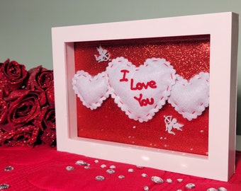 Cadeau shadowbox Saint-Valentin Je t’aime, Je t’aime shadowbox unique, Je t’aime boîte d’ombre en verre, Je t’aime cadeau Saint-Valentin, shadowbox unique