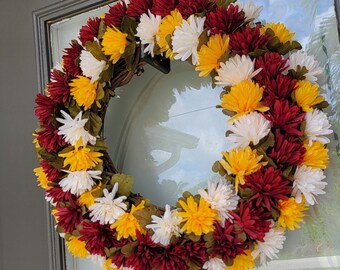 Couronne d'automne fabriquée à la main, couronnes pour la porte d'entrée, élégante couronne d'automne, couronnes orange, couronnes de couleurs vives, décoration d'automne chaleureuse et invitante