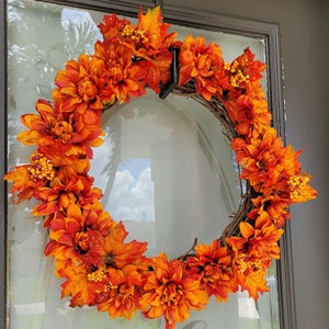 Handcrafted Autumn Wreath, wreaths for front door fall,Elegant Fall Wreath, orange wreaths, bright color wreaths, Warm & Inviting Fall Decor