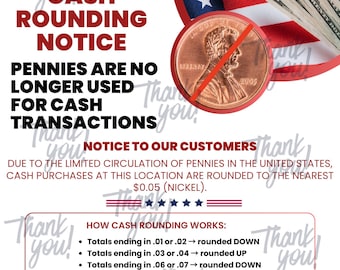 Penny Phase-out Sign, No More Pennies Sign, Cash Register Notice, Penny ...