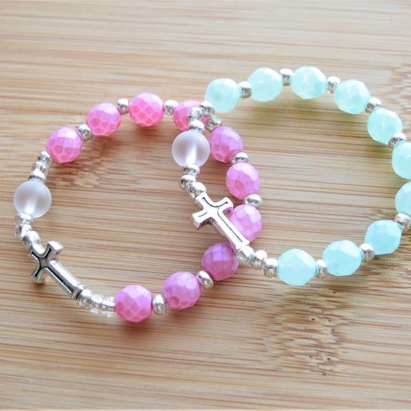 Catholic Girl Rosary Bracelet - religious small petite bracelet for child - baptism, first communion, christening, Easter gift for her