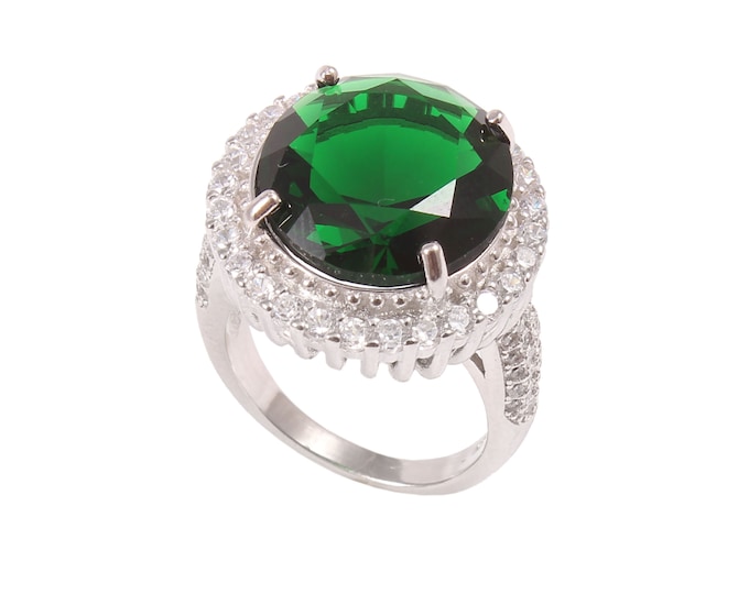 Valentines Gift Emerald Green Crystal Ring in Sterling Silver 925 Mother/'s Day Gift Statement Ring for Women Cocktail Ring