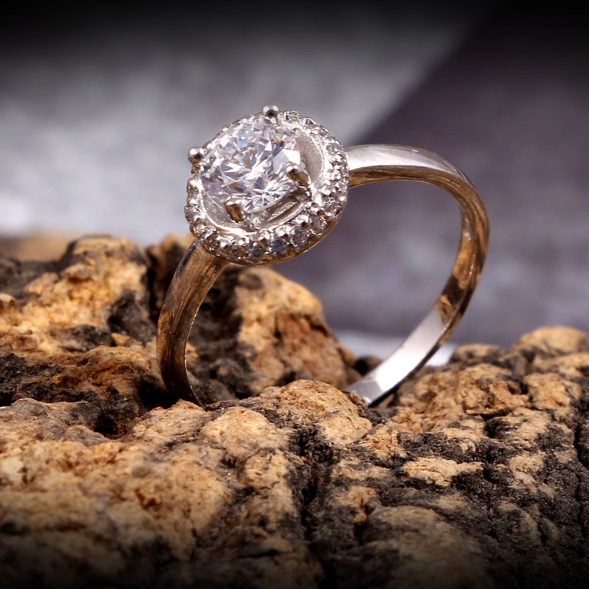 Solitaire Halo Ring in 925 Sterling Silver and CZ Statement Etsy