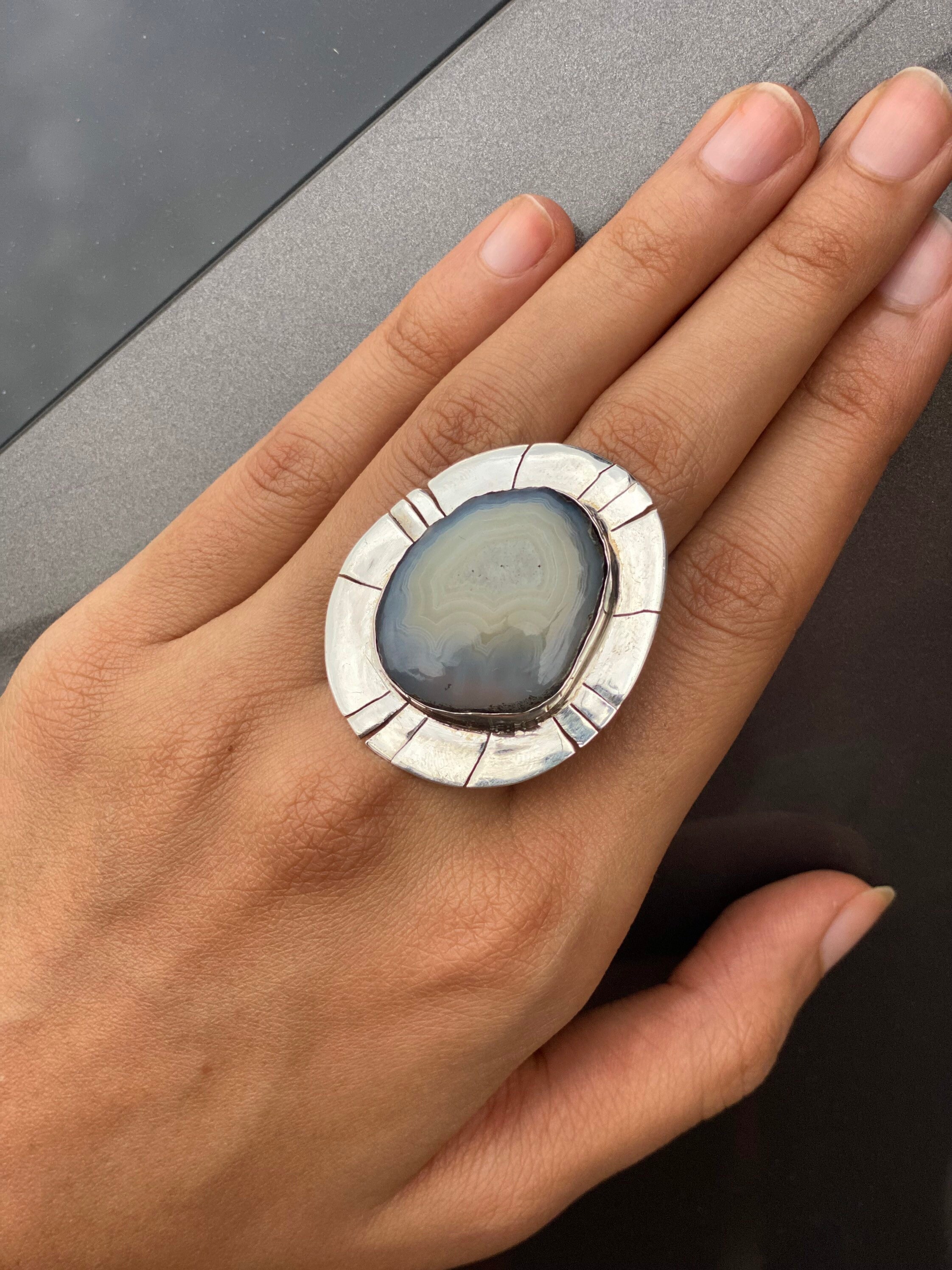 Gemini Birthstone Ring Handmade Jewelry Natural Blue Agate Etsy