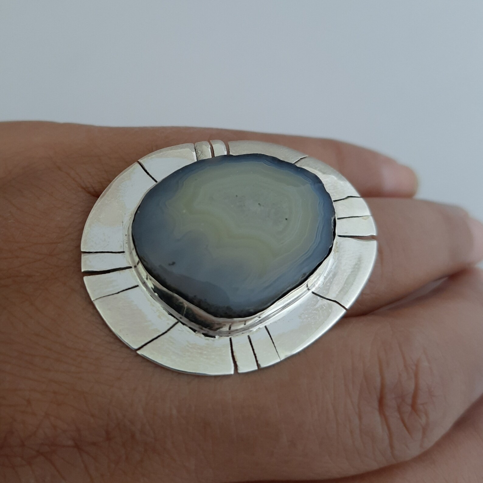 Gemini Birthstone Ring Handmade Jewelry Natural Blue Agate Etsy
